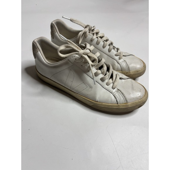 VEJA Sneakers Women 9 EU 40 White Vegan Leather Shoe Lace Up Low Cut Logo Esplar - Picture 2 of 9